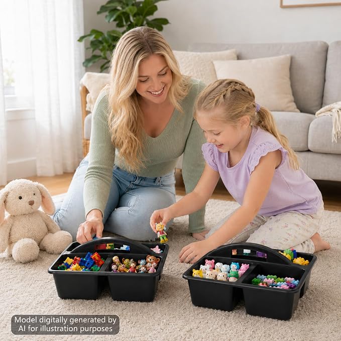 6 Pack Assorted Colors Classrooms Caddy 4 Compartment Classroom Caddy Compartment Caddies Set Table Caddies Classrooms with Handle for Classroom Organization Table Desk Office Supplies(Black) - Image 6
