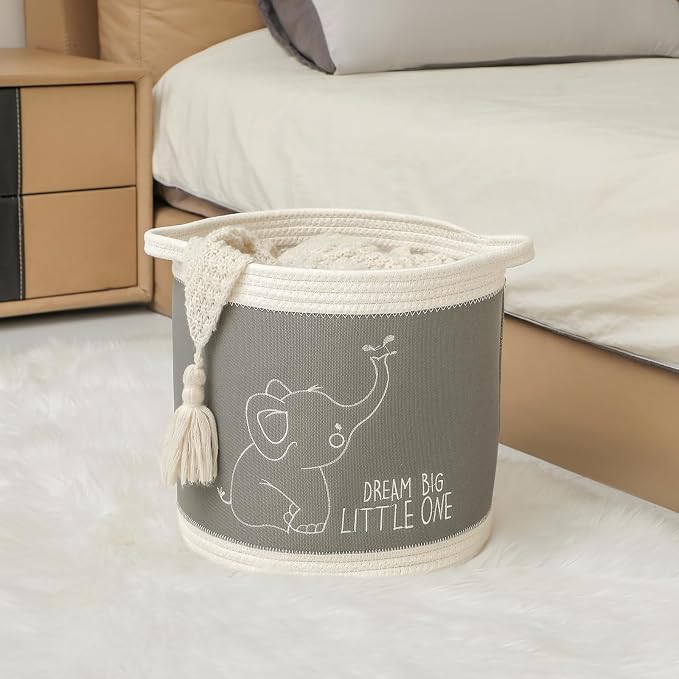 Toy Basket for Baby Laundry Hamper Blanket Baskets Cute Elephant Nursery Hampers Toy Storage Basket, Woven Cotton Rope Nursery Organization Bins For Girls Boys Kids Baby Shower Gifts Baskets - Image 2