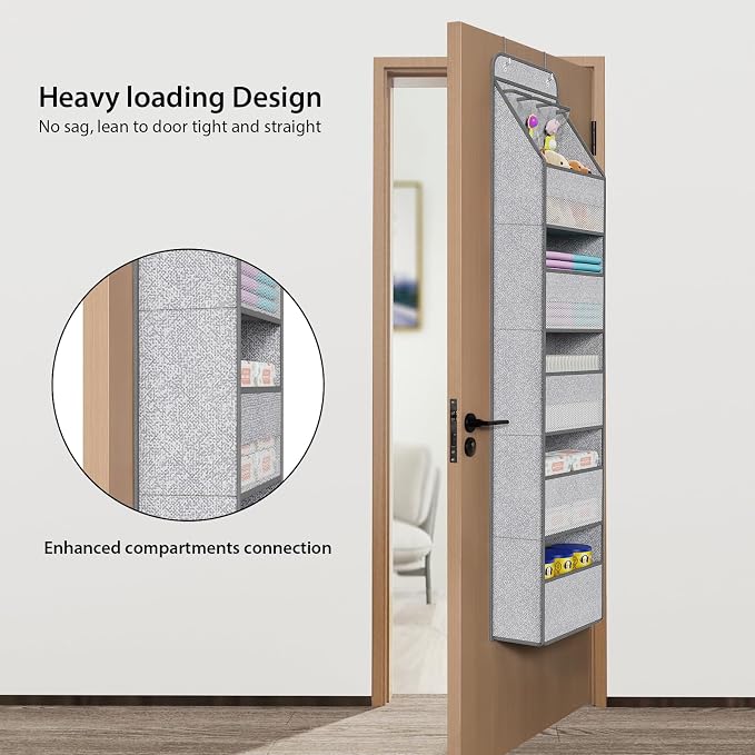 Univivi Over Door Hanging Organizer for Baby Nursery, Grey Pattern, 6-Shelf | Door Storage with Large Capacity Breathable Mesh Pockets, Fabric Over Door Organizer for Baby Essential, Bedroom and Dorm - Image 2