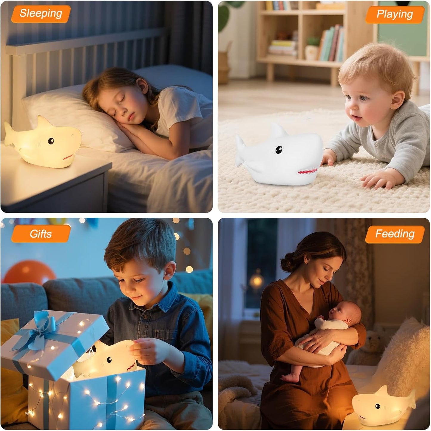 ZKLiLi Shark Night Light, Cute Silicon Night Light for Kids, Nightlight with Remote，Portable Recharge Nightlight for Kid Room,Funny Gifts Stuff for Boys Girls Baby