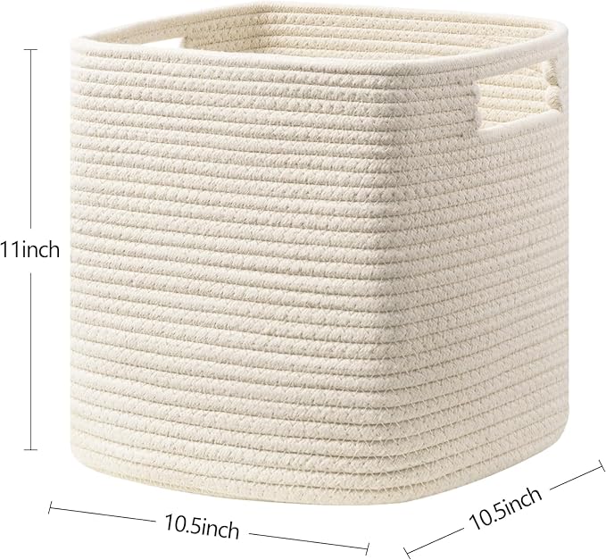 Dreamcountry 11 Inch Cube Storage Bins, Storage Cubes with Handles, 4 Pack Cotton Rope Basket for Shelves, Cube Storage Organizer forToys, Book, Clothes, Home, Office, Nursery, Beige - Image 2