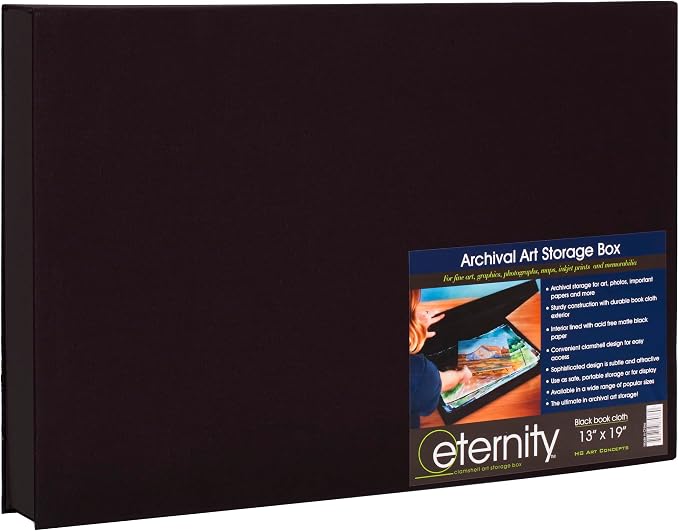 HG Art Concepts Art Photo Storage Box Eternity Archival Clamshell Box for Storing Artwork, Photos & Documents Deluxe Acid-Free Sturdy & Lined with Archival Paper - [Black - 13" x 19"] by HGArtConcepts
