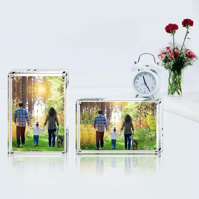 Boxalls 4x6 Inches Acrylic Picture Frame, Double Sided Clear Frameless Photo Frame with Magnetic Desktop Transparent - Image 6