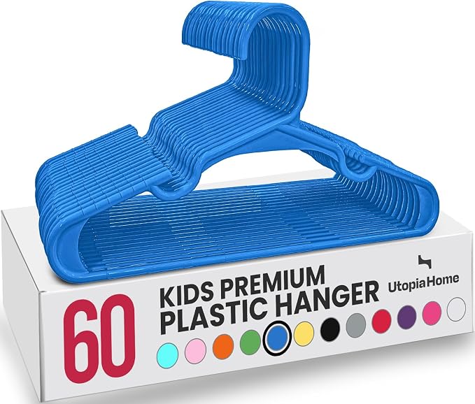 Utopia Home Kids Hangers 60 Pack – 11.5 Inch Baby Closet Hangers Blue | Plastic baby hangers | Fits children's & infant clothes | Gentle on delicate garments by UTOPIAHOME