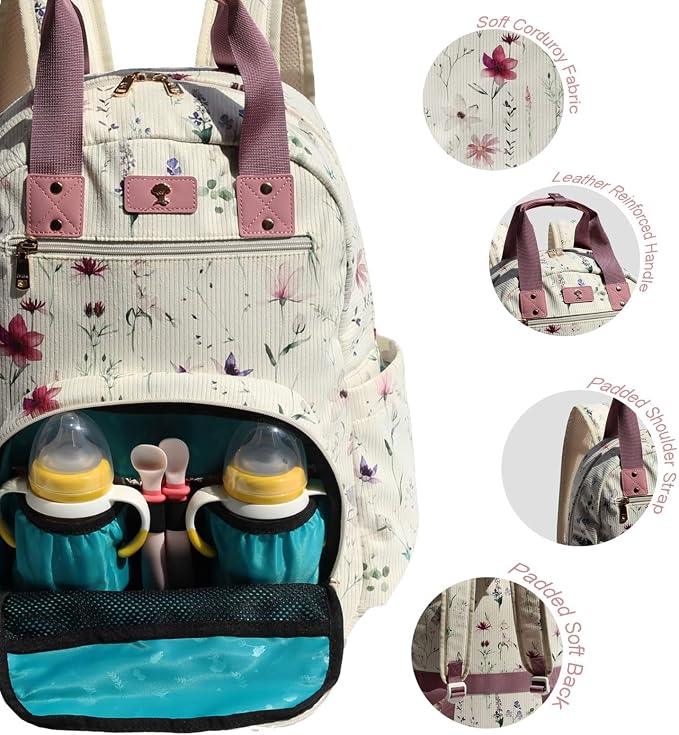 Diaper Bag Backpack Corduroy Multifunction Baby Fashion Travel Pack office Laptop Bag - Image 2