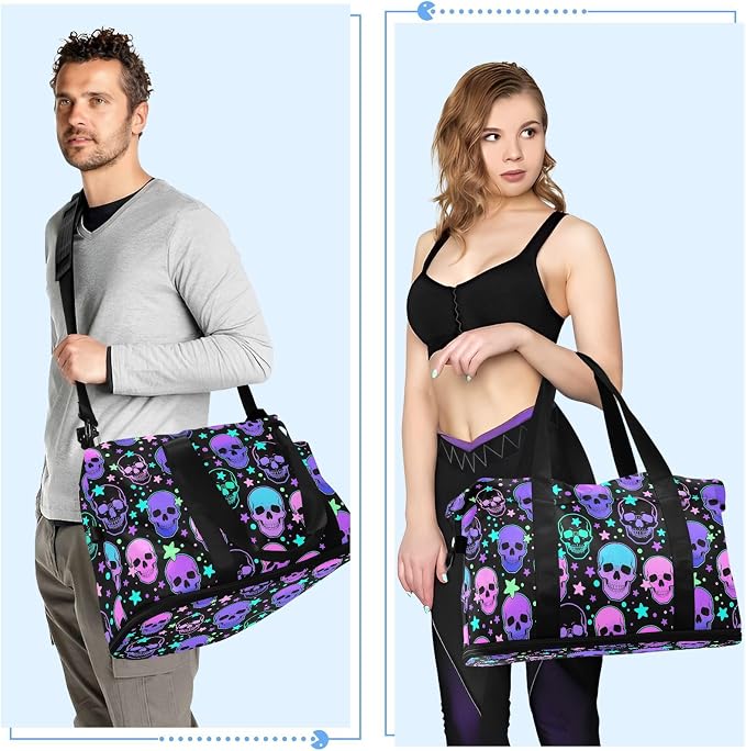 Travel Duffel Tote Bag Stars Purple Skulls Sports Duffel Bag with Wet Pocket Weekender Overnight Bag for Women Men Gym Bag, Carry On Bag Hospital Bag for Labor and Delivery - Image 5