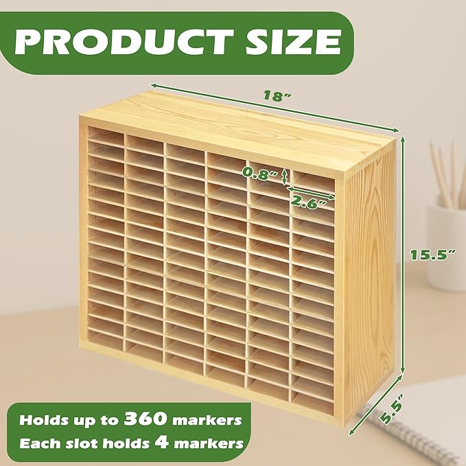 PROLEE Marker Storage Organizer for 360 Markers,Wooden Alcohol Marker Holder with 90 Slots,Markers Pens Pencils Art Supply Storage Rack for Desk Home Classroom Office Decor - Image 3