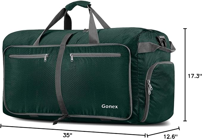 Gonex 150L Foldable Travel Duffle Bag with Shoe Compartment, Lightweight | 210D Nylon, Water-Repellent, Folds Compact, Multiple Pockets, Luggage Sleeve, Family Travel & Camping, Blackish Green - Image 10