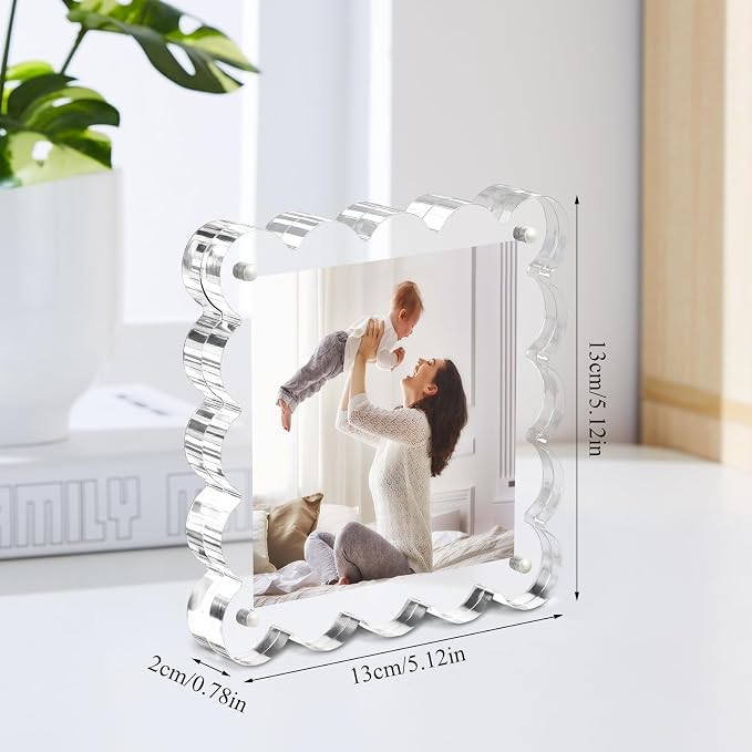 Chivalral 3 Pack 4x4 scalloped picture frame,acrylic Square Desktop Holders | Double Sided magnetic frames, 10+10mm Thick, Present for Birthdays, Weddings, Anniversaries , Daily Home ,Office decor - Image 5