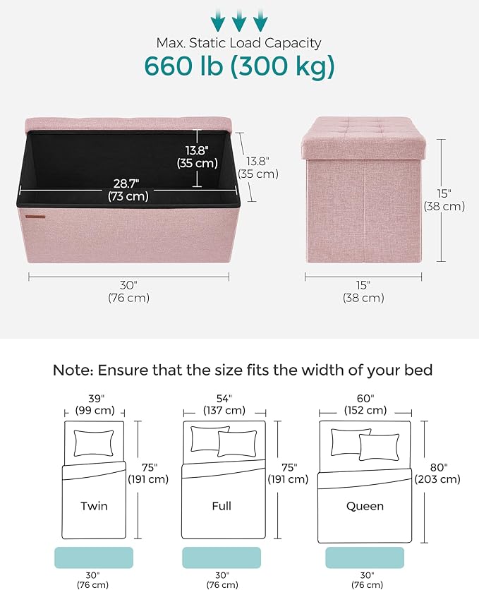 SONGMICS Mazie Collection - 30 Inches Folding Storage Ottoman Bench, Ottoman Foot Rest, End of Bed Bench, Storage Chest, Load 660 lb, for Living Room, Bedroom, Entryway, Jelly Pink ULSF047R11 - Image 3