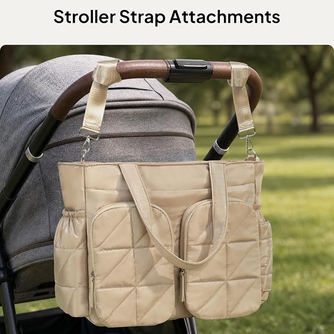 TOPEAST Diaper Bag Tote, Quilted Puffer Baby Bag with Insulated Pockets, Lightweight Hospital Bag for Mom & Dad, Travel, Work - Image 8