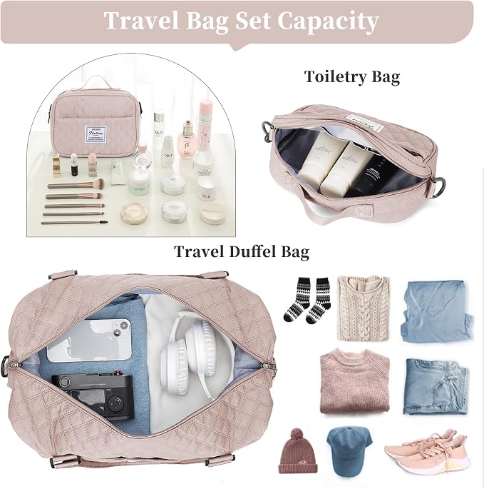 Weekender Bags for Women, Travel Duffel Bag with Shoes Compartment | Overnight Bag with Toiletry Bag, Carry on Personal Item Bag for Travel Business Trips Sport Hospital,Grid Travel Bag Set - Image 2