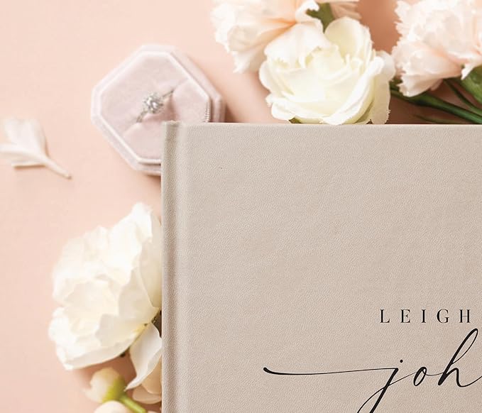 Personalized Guest Book - 11.5" x 8.5" Custom Bride & Groom Names with Bookmark and Hard Cover 140 GSM Blank Pages, for Weddings Guest Book, Engagements, Birthdays, Special Events, Taupe - Image 3