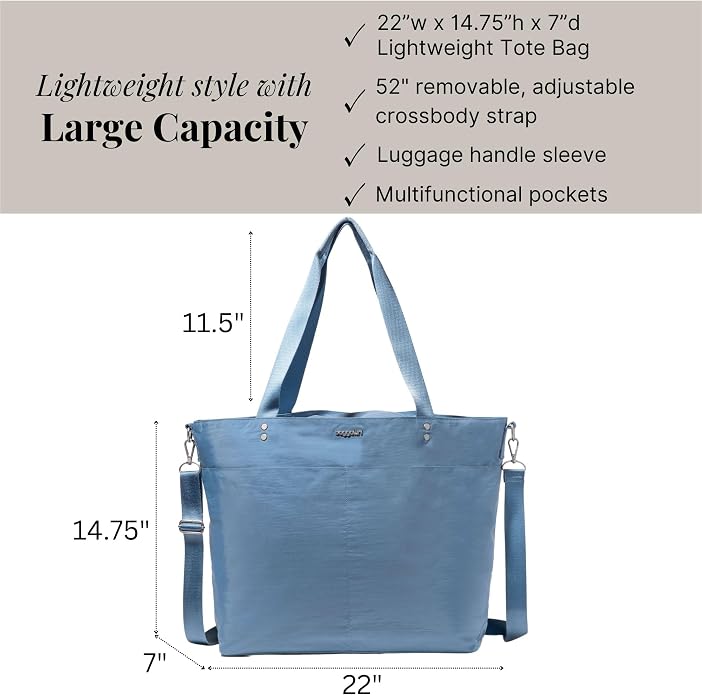 Baggallini Carryall Tote - Lightweight Nylon Zipper Top Weekender Travel Beach Bag w/Luggage Sleeve - Image 4