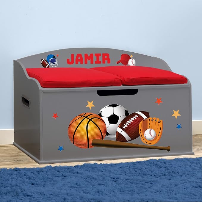 DIBSIES Personalized Creative Wonders Toy Box, Sports, 30 x 19.25 x 18 inches, Soft-Close Lid (Dovetail Grey) - Image 3