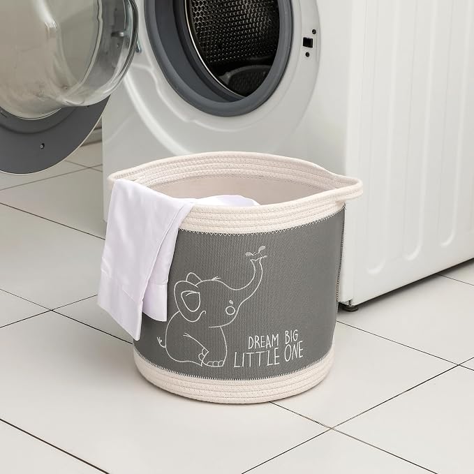 Toy Basket for Baby Laundry Hamper Blanket Baskets Cute Elephant Nursery Hampers Toy Storage Basket, Woven Cotton Rope Nursery Organization Bins For Girls Boys Kids Baby Shower Gifts Baskets - Image 5