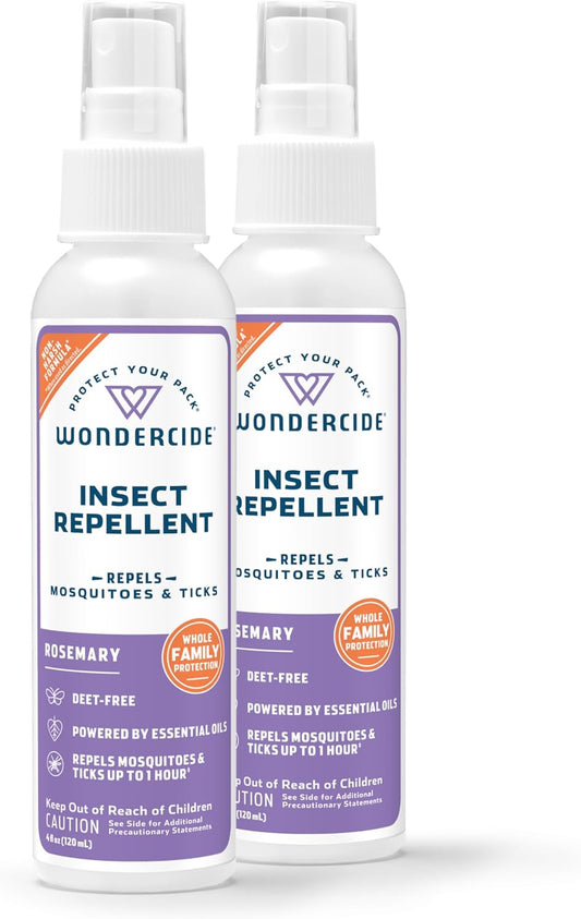 Wondercide - Mosquito, Tick, and Insect Repellent with Natural Essential Oils - DEET-Free Bug Spray and Killer - Safe for Family - Rosemary 2-Pack of 4 oz Bottle