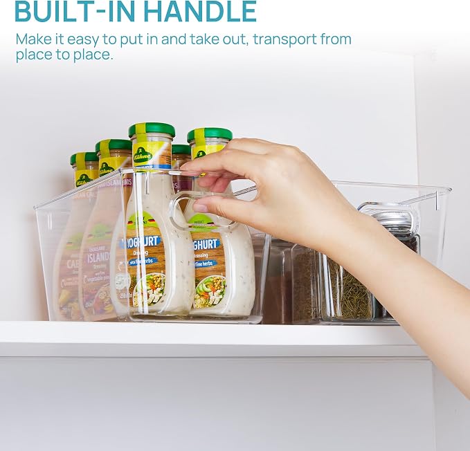 Vtopmart 2 Pack Clear Storage Bins, Pantry Cabinet Organizer Bins, Medium | Plastic Pantry Storage Bins with Handle, Storage Containers for Fridge, Cabinet, Kitchen, Countertops, Cupboard, Freezer - Image 5