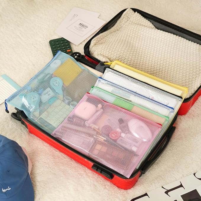 EOOUT 36pcs Mesh Zipper Pouch for Organizing, A4 Letter Size Zipper Storage Bags, Multicolor Plastic File Pouch Multipurpose for Classroom Organization Travel Storage Board Game Storage - Image 7