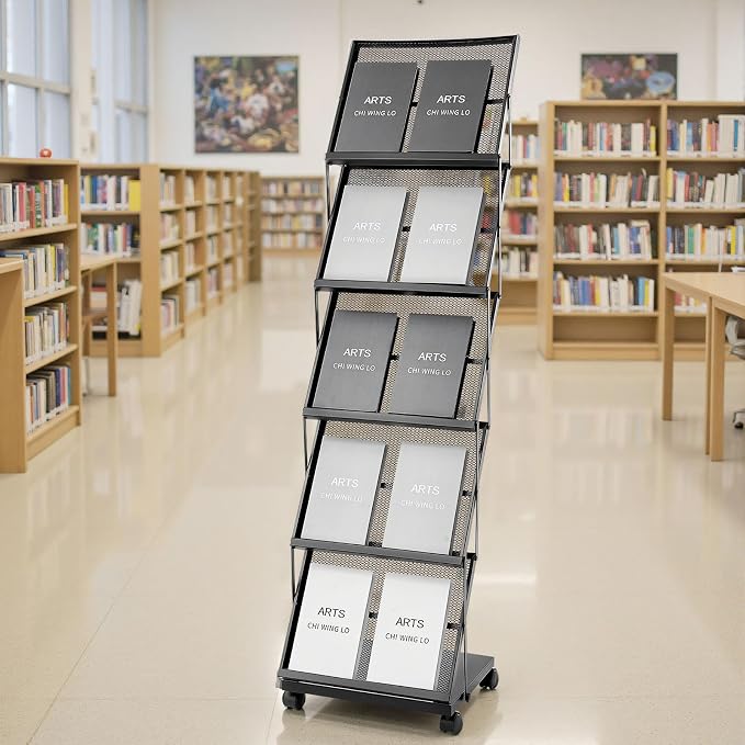 VEVOR Brochure Display Rack, Foldable 5 Pockets Magazine Literature Display Stand, Movable Floor Standing Magazine Rack with Wheels, Metal Newspaper Catalog Holders for Shop Exhibitions Office Show - Image 8