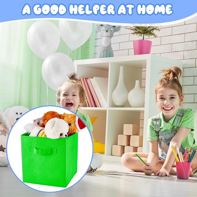 Yinder 12 Pcs Cube Storage Bin Rainbow Colored 10.5''x10.5''x11'' Storage Bins for Kids Classroom Decor Colorful Bins Foldable Baskets for Playroom Nursery Organizer Fabric Boxes - Image 6