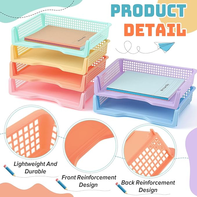 Teenyyou Set of 12 Colorful Turn in Trays Classroom Plastic Stackable Paper Tray Classroom Teachers Desk Organizer Bin for Office Home Teachers Organization and Storage,9 x 13 x 3 Inches(Morandi) - Image 3