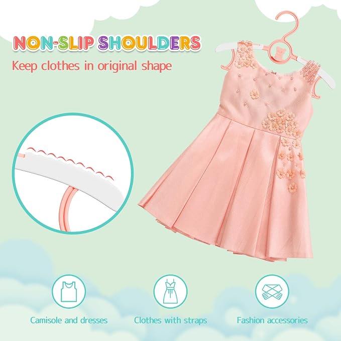 Baby Hangers, 11-14 Inch Extendable Kid Hangers, Non-Slip, Stackable, Space Saving, Pink, 100 Pack - Image 4