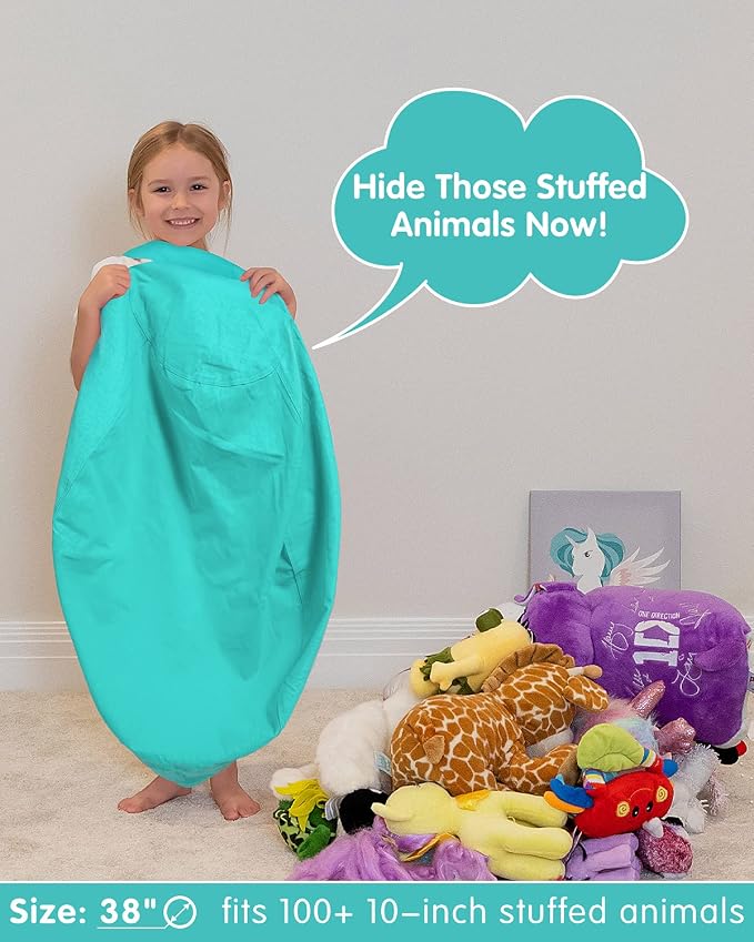 Aubliss Stuffed Animal Bean Bag Storage Chair, Beanbag Covers Only | for Organizing Plush Toys, Turns into Bean Bag Seat for Kids When Filled, Large 38"-Canvas Solid Aqua - Image 3