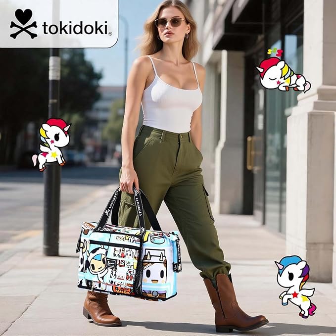Tokidoki Unicorno Foldable Duffle Bag for Travel, 40L Expandable Weekender Bags with Trolley Sleeve Overnight Bags for Travelling (Blue) - Image 2