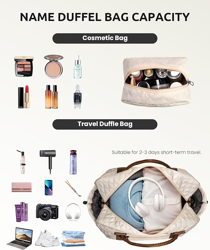 Birthday Gifts for Women-Initial Duffle Bag with Shoe Compartment | Monogrammed Gifts for Women-Personalized Weekender Bags, Travel Bag with Makeup Bags, Friend Wife Birthday Gift (Letter C) - Image 3
