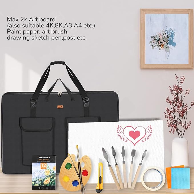 TreochtFUN Art Portfolio Bag 24 x 36.5 In - Large Artwork Case with Strap | Artist Portfolio with Tote & 7 Pockets - Organize Supplies Zippered Folder for Artwork, Posters, Paintings, Photography - Image 4