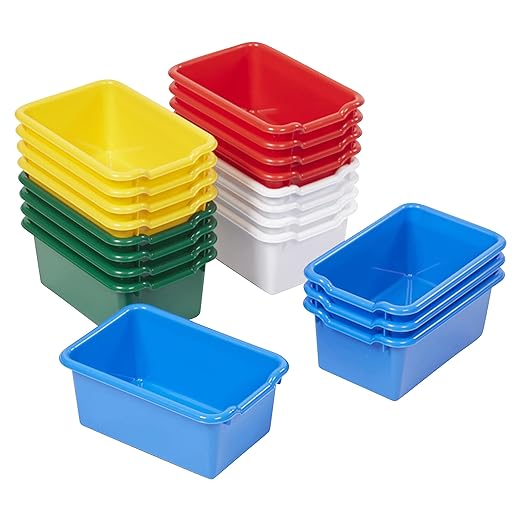 ECR4Kids Scoop Front Storage Bin, Multipurpose Organization, Assorted, 20-Piece | Durable plastic, GREENGUARD Gold Certified, 1.2 gallon capacity, lightweight & nestable, built-in handle, classroom/home use by ECR4Kids
