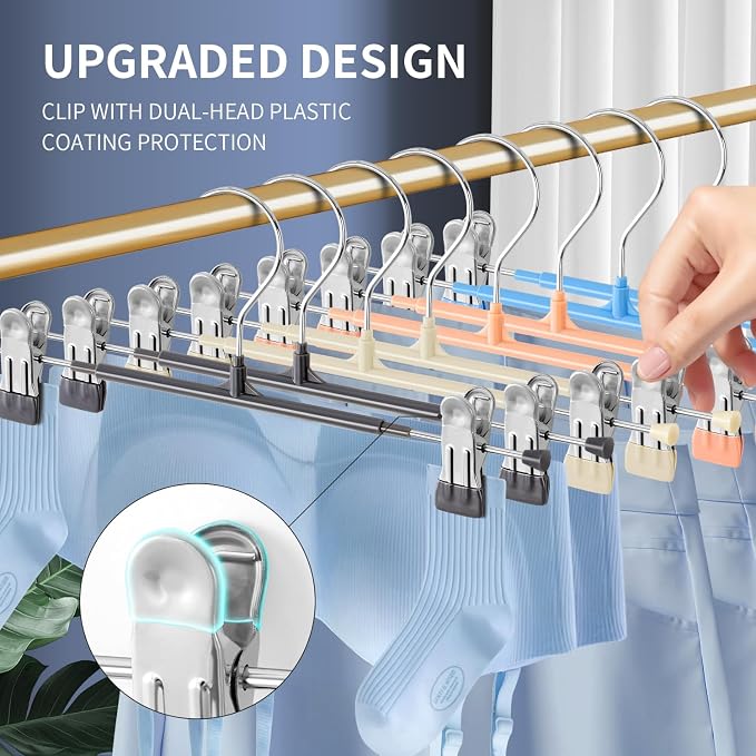 Pants Skirt Hangers with Clips, 10 Pack, Gray, 14 Inch | Non-Slip,Adjustable metal wide clips,Space-Saving,Heavy duty, for pants/skirt/dress/trousers/jeans/shorts/leggings,Women - Image 5