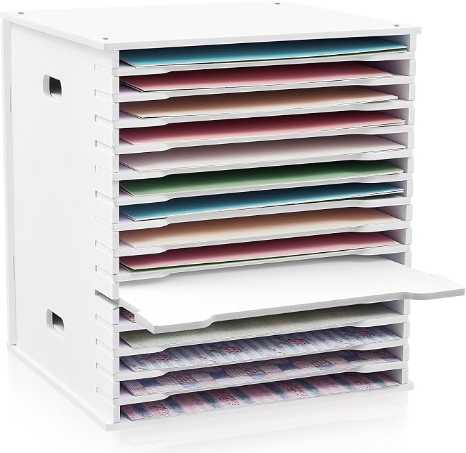 CroBlissful 15 Tier 12" x 12" Scrapbook Paper Organizer Adjustable Desk Scrapbook Paper Sorter Storage Rack File Organizer Wide Document Holder for School Office Home(12.99 x 13.78 x 14.96 Inches) by CroBlissful