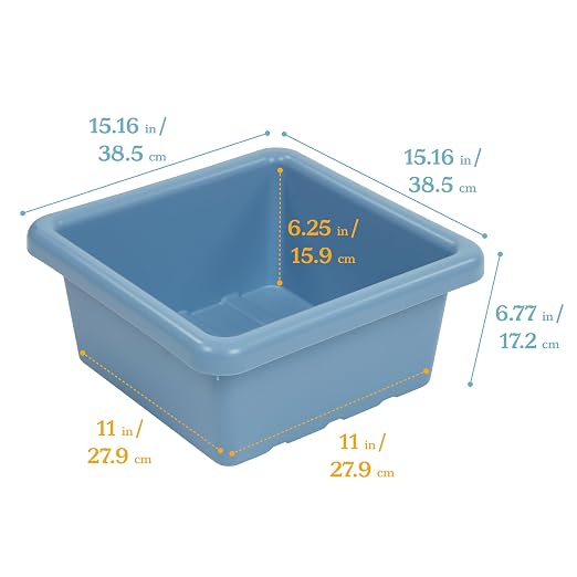 ECR4Kids Stackable Square Bins with Non-Snap Lids, Multipurpose Organization, Powder Blue, 2-Pack - Image 2