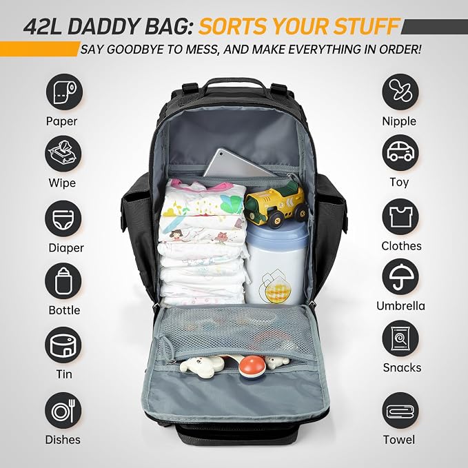 SHARKMOUTH Diaper Bag Military for Men - Large Baby Backpack with Changing Pad for Active Dad - Insulated for Outdoor Travel Camping Park Trips Black - Image 5