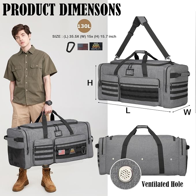 130L Extra Large Duffle Bag for Men, Heavy Duty Large Duffle Bag for Travel | Shoe Compartment, XL Sports Gym Equipment Bag for Hockey Football Baseball Basketball & More - Image 2