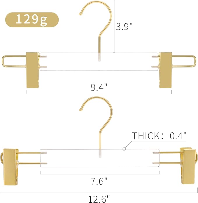 Acrylic Hangers,Clear Hangers with Gold Hooks,Luxurious Skirt Pants Hangers Gold Clips for Clothing Closet Storage 15 pcs - Image 4