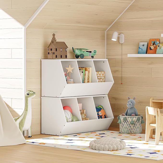 HOOBRO Toy Storage Cubby, Kids Bookshelf, Stackable 3-Bin Toy Storage Cabinet, Bookcase Footboard, Children's Toy Shelf, Hallway, White WT30CW01 - Image 5