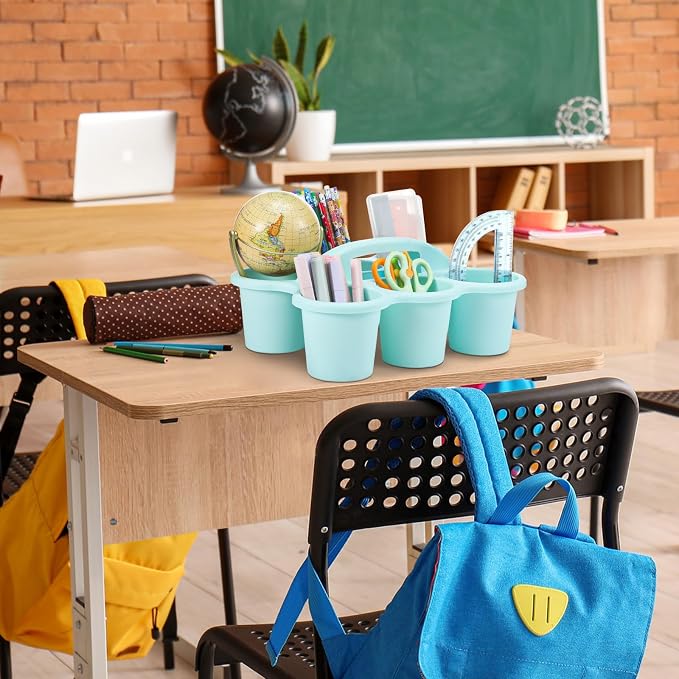 12 Pcs Classroom Caddy Bulk - Plastic 6 Compartments Table Storage Caddy with Handle for School Pencil, Crafts Marker, Crayon Art, Drink Cup Delivery - Image 5