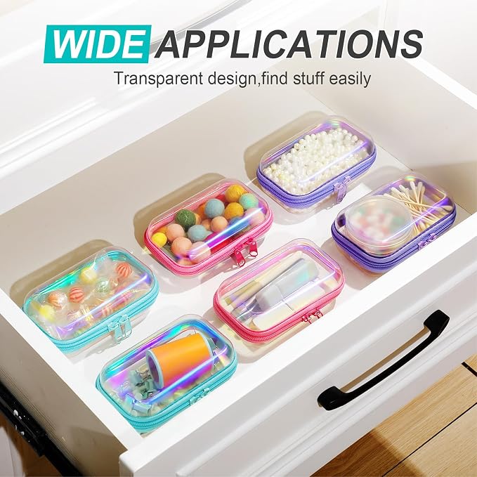 Sanwuta 6 Clear Hard Zipper Case,Holographic,5 X 3 X 2 Inch | Pencil Case Pouches ,Makeup Bag,Plastic Toiletry Diaper Bag ,Travel Toy Storage,Waterproof Organizer Bins - Image 5