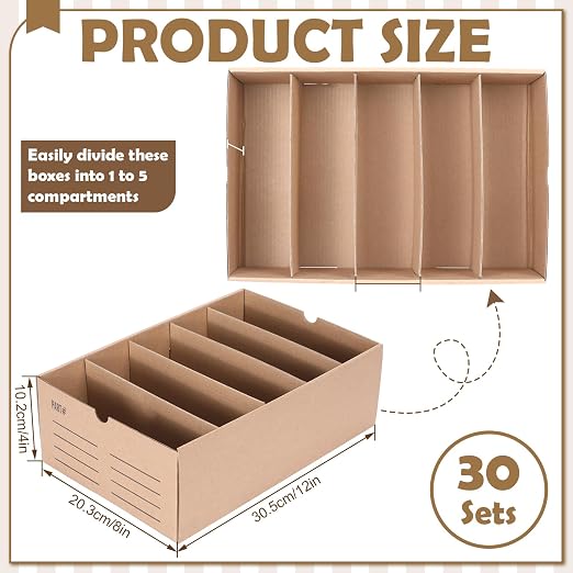 Teenyyou 30 Sets Cardboard Parts Bins Boxes Kraft Cardboard Storage Bins with Dividers for Parts Shelves Stem Project Online Store Inventory Organized(Brown,12 x 8 x 4 Inches) - Image 2