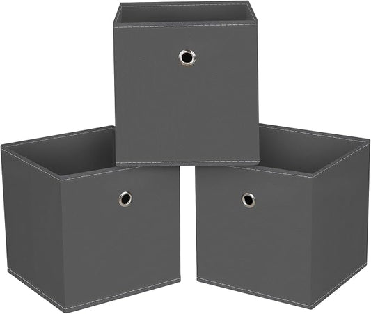 13x13x13 storage cube bins,collapsible fabric storage cubes Decorative storage basket,13 inch Record cube storage box for shelves,clothing,shelf,drawer,bathroom organizer,Set of 3 (Grey) by NieEnjoy