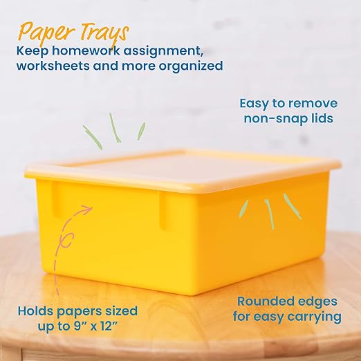 ECR4Kids Letter Size Tray Organizer with Lid, Large, 10-Piece, Assorted | Durable plastic, GREENGUARD Gold Certified, 1 gallon capacity, stackable/nestable, easy-lift lids, classroom & home use - Image 3