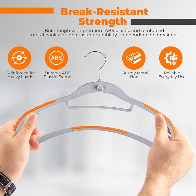 Plastic Hangers 100 Pack, Cascading Slim Space Saving Clothing Hangers with 360° Rotating Hook, Non Slip Clothes Hangers for Sweater Shirt, Heavy Duty Coat Hanger with Inner Hook for Closet, Grey - Image 6