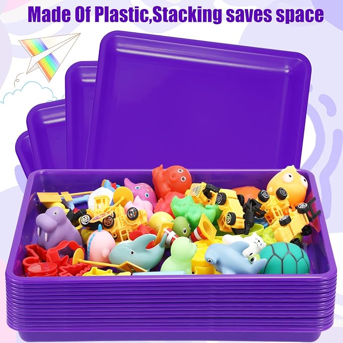 Maitys 15 Pack Plastic Art Trays 12 x 16 Inch Activity Crafts Trays Sensory Tray DIY Projects, Painting, Beads, Jewelry Office Home Organizer Arts and Crafts Supplies(Purple) - Image 4
