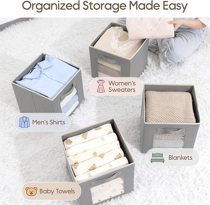 Storage Cube 11 Inch - Cube Storage Bins with Window, Closet Storage Baskets with Handle, Fabric Bins for Closet, Shelves, Toys, Clothes, Set of 6, Grey - Image 5