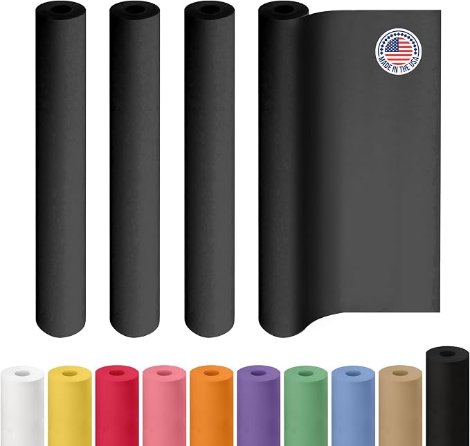 Black Paper Rolls 36" x 1200" (100 feet), Pack of 4 - USA-Made 50lb Thick Kraft Paper for Packing, Shipping, Wrapping, Crafts, Arts, Birthday Party - 100% Recycled Gift Wrap Material by IDL Packaging by IDLPackaging