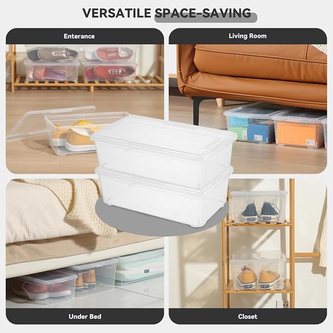 novelinks 12 Pack 6QT Plastic Storage Bins with Lids, Shoe Boxes (Clear) | Clear Shoe Storage Boxes, Shoe Boxes Clear Plastic Stackable, Shoe Bins, Shoe Containers, Craft Organizers and Storage - Image 6