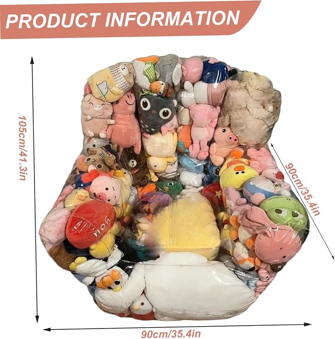Bean Bag Stuffed Animal Storage Waterproof PVC Clear Bean Bag with Zipper Stuffable for Kids Toddler Armchair for Organizing Kids Rooms Stuffed Animal Storage Toy Bags Bath Toy - Image 3